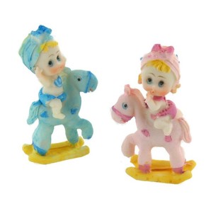 Topper de Pastel de Nacimiento - Beb&eacute; en Caballo de Madera 9 cm (4 uds.)
