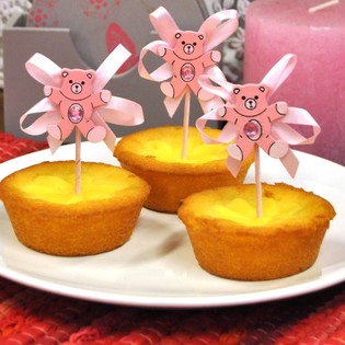 Palillos para Cupcake de Nacimiento - Oso Rosa (12 uds.)
