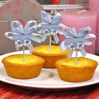 Topper para Cupcake de Nacimiento - Cochecito Azul (12 uds.)