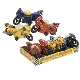 Motos de juguete con caramelos en expositor (6 uds.)