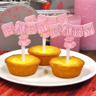 Pico para Cupcake de Nacimiento - Rosa Beb&eacute; (12 uds.)