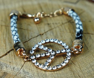 Pulsera Estilo Ibiza con S&iacute;mbolo de la Paz Negro/Blanco (1 ud.)