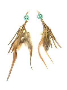 PENDIENTES ESTILO IBIZA PEACE Y PLUMAS CREMA/TURQUESA (1 ud.)