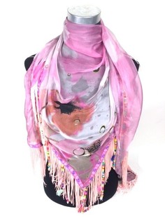 Bufanda Estilo Ibiza con Flecos Rosas (1 ud)