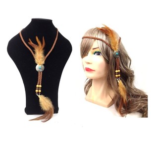 Collar / Diadema de Plumas Ibiza - Marr&oacute;n (1 ud)