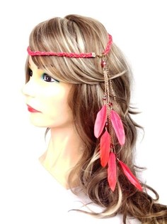 Diadema trenzada con plumas Melocot&oacute;n (1 ud.)