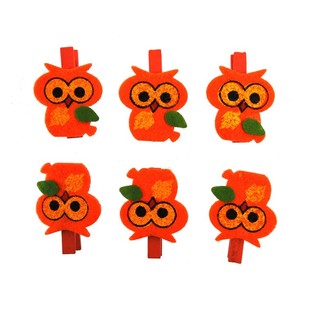 Pinzas decorativas de 6 piezas - Modelo: B&uacute;ho (24 sets)