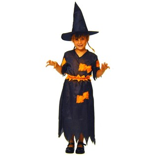 VESTIDO DE BRUJA NARANJA/NEGRO PARA NI&Ntilde;OS - TALLA 98