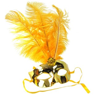 Antifaz de Fiesta Dorado con Plumas - Modelo 16 (12 uds.)