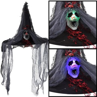 Sombrero de bruja de lujo con calavera luminosa (6 uds.)