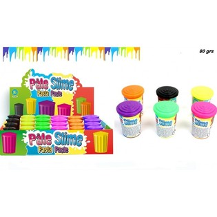 SLIME DE COLORES EN BARRIL (80 GRAMOS) EN EXPOSITOR (24 uds.)