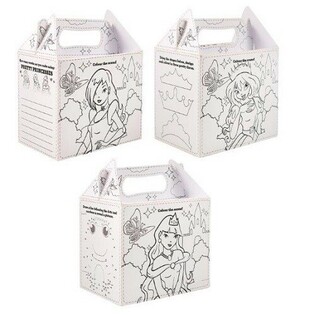 Cajas de Men&uacute; Infantil Princesa para Colorear - 14 x 9.5 x 18 cm (24 ud.)