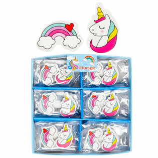 GOMA DE BORRAR Set 2 Unidades UNICORNIO / ARCO&Iacute;RIS EN EXPOSITOR (36 uds.)