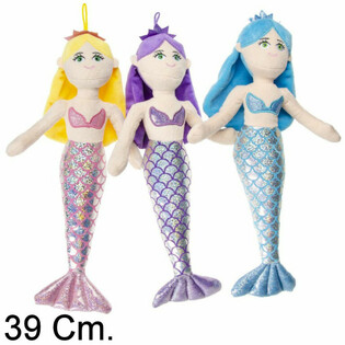 Gran mu&ntilde;eca sirena de peluche 39 cm - Colores surtidos (12 uds.)