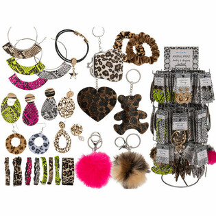 **MEGA BARATO** EXPOSITOR COMPLETO DE ESTAMPADO ANIMAL CON JOYAS Y ACCESORIOS (180 uds.)