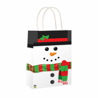 Bolsas de Papel de Mu&ntilde;eco de Nieve de Navidad con Asas (24 unidades)