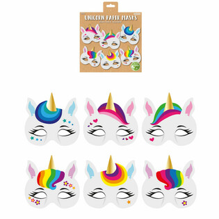 ECO-FRIENDLY - M&Aacute;SCARAS DE PAPEL DE UNICORNIO (12 unidades)