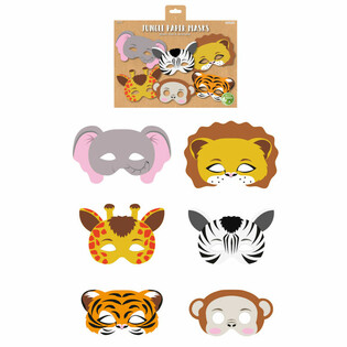 M&Aacute;SCARAS DE PAPEL DE ANIMALES DE LA JUNGLA ECO-FRIENDLY (12 UNIDADES)