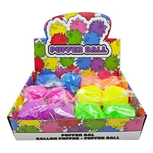 PELOTA PUFFER DE COLORES BRILLANTES - 8CM - EN EXPOSITOR (12 ud.)