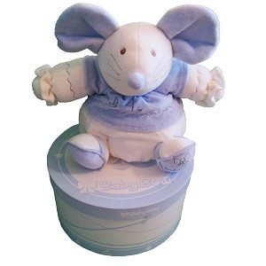 Peluche Baby Bow en Caja de Regalo - Modelo 15 (Rat&oacute;n, Azul/Blanco)